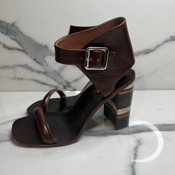 Jeffrey Campbell Free People Women's Leather Stack Heel Wool Cabana Sandals Sz 7 - Picture 5 of 9